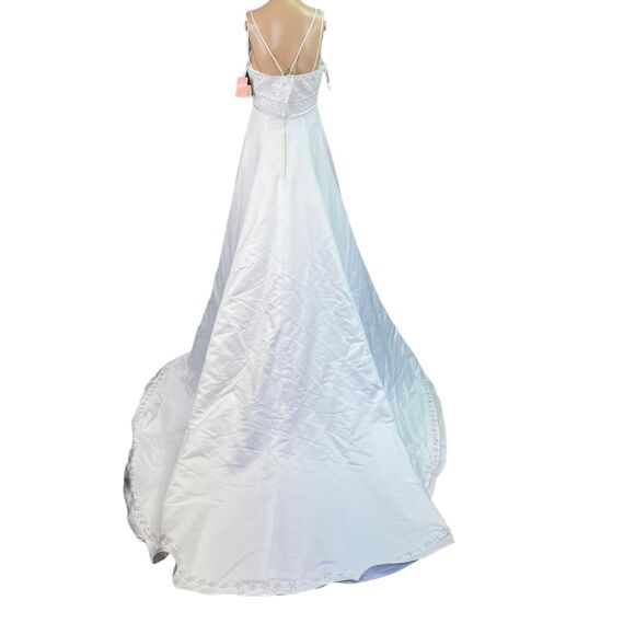 Signature Womens Wedding Dress Gown Beaded Bridal White Sheer Long Train - Picture 5 of 13